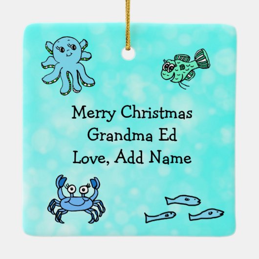 Opa Shark Familie Kerstversiering Keramisch Ornament (Achterkant)