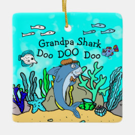 Opa Shark Familie Kerstversiering Keramisch Ornament