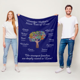 Opa Tree floral, White on Blue, 10 namen/data Fleece Deken