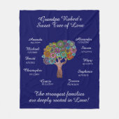 Opa Tree floral, White on Blue, 10 namen/data Fleece Deken (Voorkant)