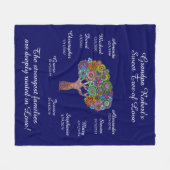 Opa Tree floral, White on Blue, 10 namen/data Fleece Deken (Voorkant (Horizontaal))