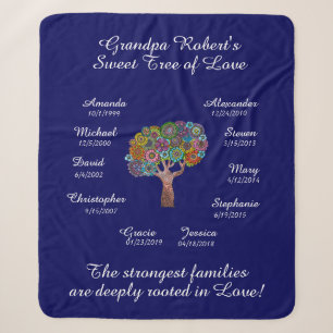 Opa Tree floral, White on Blue, 10 namen/data Sherpa Deken
