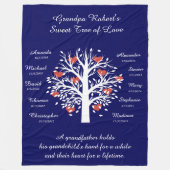 Opa Tree (harten), Wit/Blauw 10 Namen & Datums Fleece Deken (Voorkant)