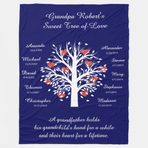 Opa Tree (harten), Wit/Blauw 10 Namen & Datums Fleece Deken