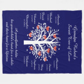 Opa Tree (harten), Wit/Blauw 10 Namen & Datums Fleece Deken (Voorkant (Horizontaal))