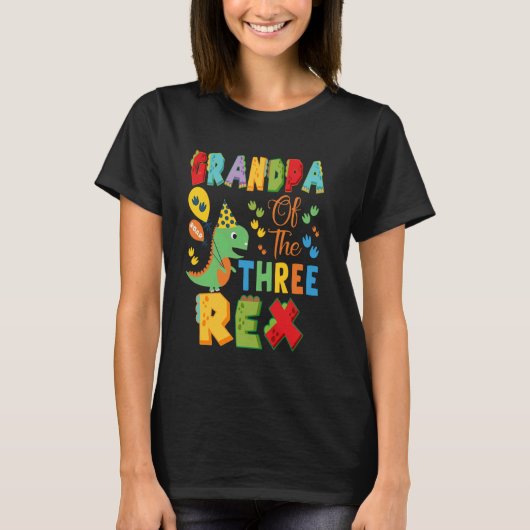 Opa van de drie Rex 3e verjaardag jongen Dinosaur T-shirt (Voorkant)