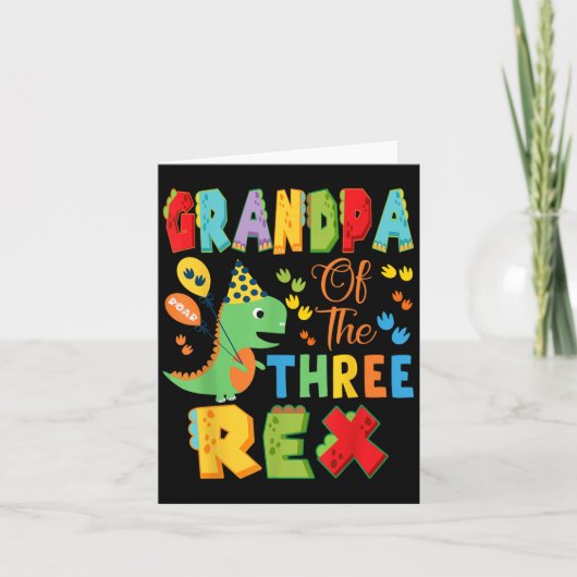Opa van de Drie Rex 3e Verjaardag Jongen Dinosauru Kaart (Voorkant)