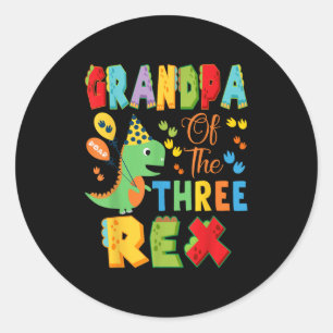 Opa van de Drie Rex 3e Verjaardag Jongen Dinosauru Ronde Sticker