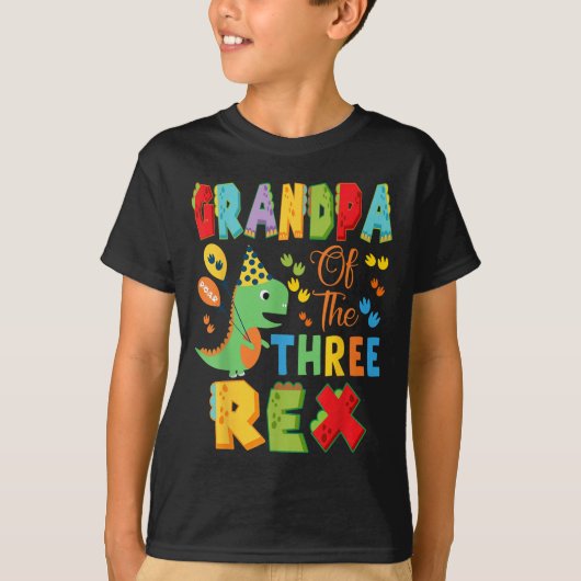 Opa van de Drie Rex 3e Verjaardag Jongen Dinosauru T-shirt (Voorkant)