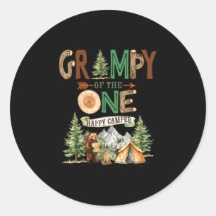 Opa van de ene gelukkige kampeerder 1e verjaardag ronde sticker