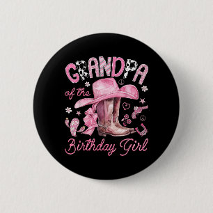 Opa van het meisje dat jarig is Roze Cowgirl Weste Ronde Button 5,7 Cm