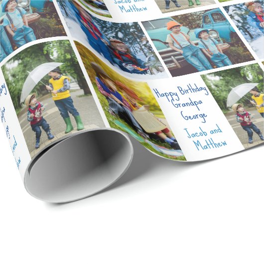 Opa Verjaardag Custom Grandkids Fotocollage Cadeaupapier (Rol Hoek)