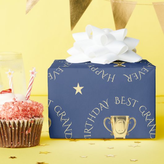 Opa verjaardagstrofee aangepaste tekst navy cadeaupapier (Verjaardagsfeest)