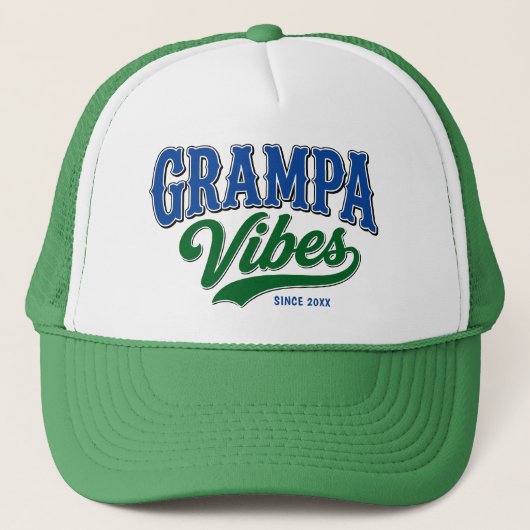 Opa Vibes Groen Blauw Retro Tekst Design Trucker Pet (Voorkant)