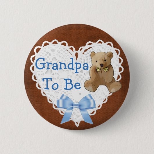 Opa voor bruin en blauw Baby shower Button (Voorkant)