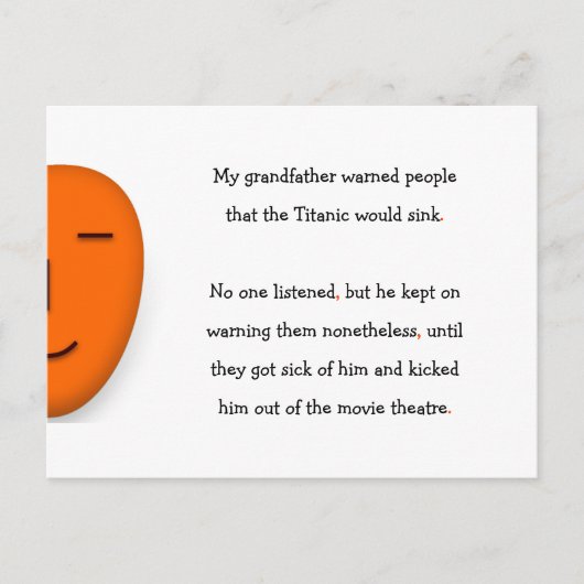 Opa waarschuwde Titanic zinkt Grappige humor grap Briefkaart (Voorkant)