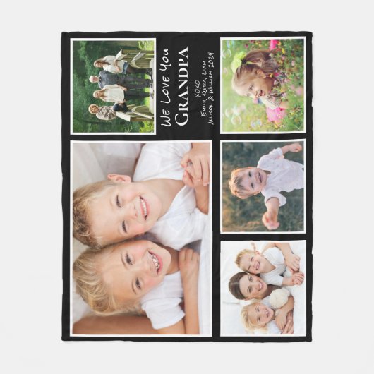 Opa We houden van je foto Collage Black Fleece Deken (Voorkant)