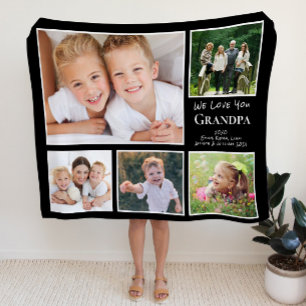 Opa We houden van je foto Collage Black Fleece Deken