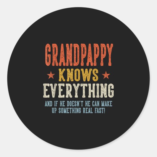 Opa weet alles vaderdag retro ronde sticker (Voorkant)