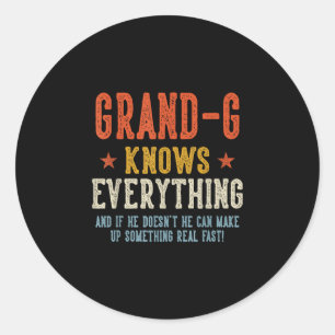 Opa weet alles vaderdag retro ronde sticker