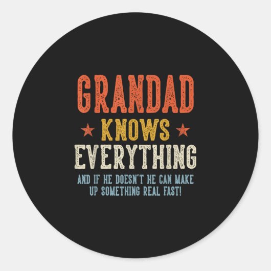 Opa weet alles vaderdag retro ronde sticker (Voorkant)