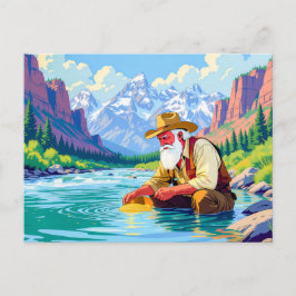 Opa zwaait naar goud bij Yukon River Feestdagenkaart