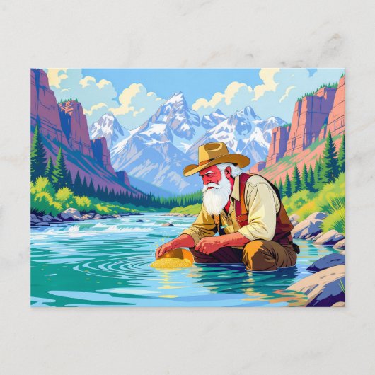 Opa zwaait naar goud bij Yukon River Feestdagenkaart (Voorkant)