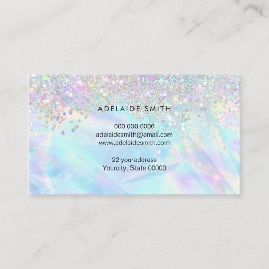 Opaal edelsteen en faux glitter visitekaartje (Achterkant)