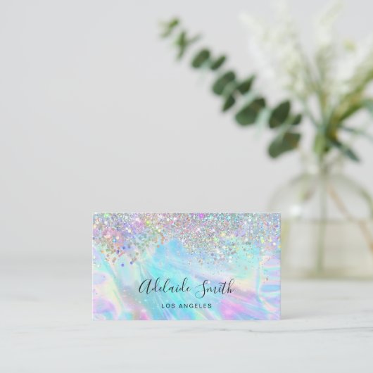 Opaal edelsteen en faux glitter visitekaartje (Staand voorkant)