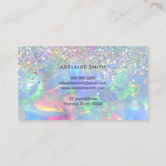 Opaal edelsteen faux glitter visitekaartje (Achterkant)