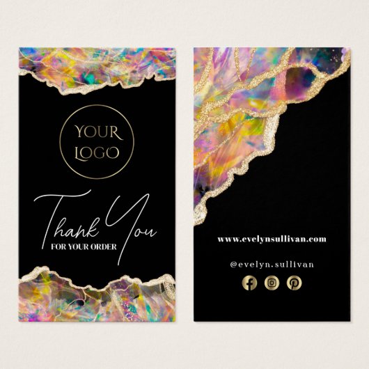 Opaal ontwerp op zwarte bijsluiter visitekaartje (Voorkant /achterkant)