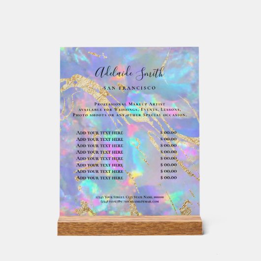 opaalprijslijst acryl bord (Voorkant)