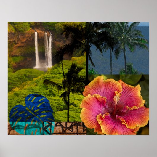 Opaeka'a Falls, Kauai Hawaiian Collage Poster (Voorkant)