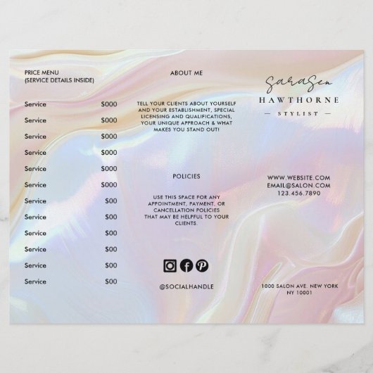 Opal Brochure Elegant Shell Holografische prijslij (Voorkant)