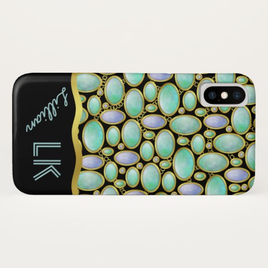 Opal Brooch Chain Monogram Patroon Case-Mate iPhone Case (Achterkant (horizontaal))