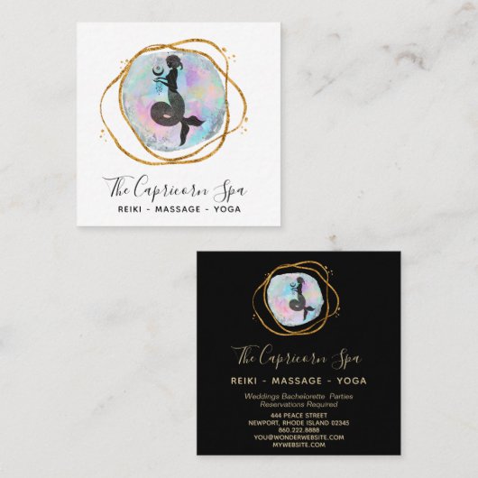 *~* Opal Capricorn Goddess Mermaid Gold Geometric Vierkante Visitekaartje (Voorkant / Achterkant)