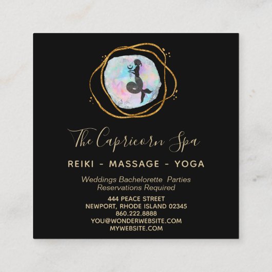 *~* Opal Capricorn Goddess Mermaid Gold Geometric Vierkante Visitekaartje (Achterkant)