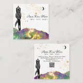 *~* Opal Crystal Gold Glitter QR Goddess Vierkante Visitekaartje (Voorkant / Achterkant)