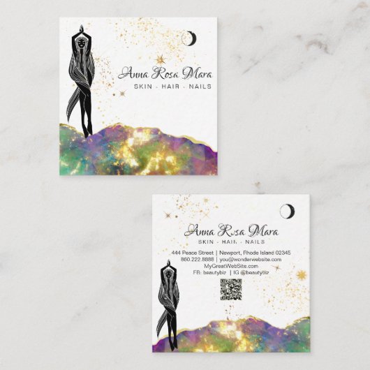 *~* Opal Crystal Gold Glitter QR Goddess Vierkante Visitekaartje (Voorkant / Achterkant)