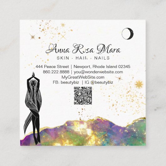 *~* Opal Crystal Gold Glitter QR Goddess Vierkante Visitekaartje (Achterkant)