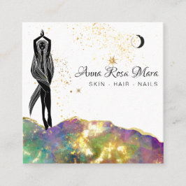 *~* Opal Crystal Gold Glitter QR Goddess Vierkante Visitekaartje