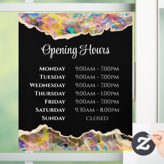 Opal Design op Zwart Openingstijden Ramensticker Raamsticker (Huis)