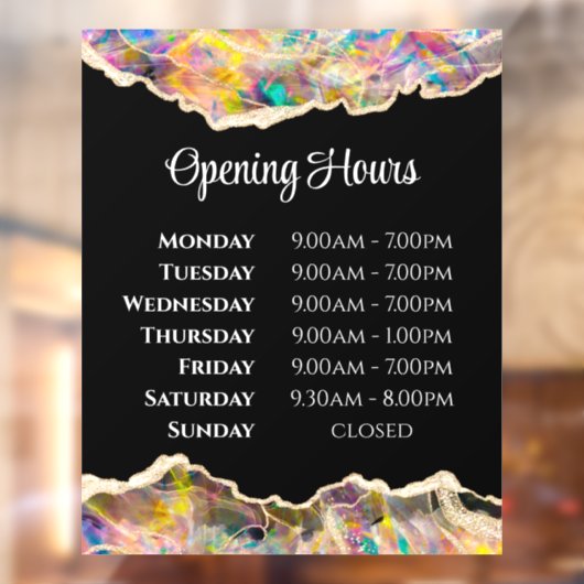 Opal Design op Zwarte Openingstijden Ramensticker Raamsticker (Vel 2)