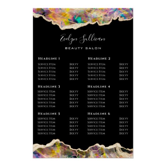 Opal Design op zwarte prijslijst Glossy Perfect Poster (Voorkant)