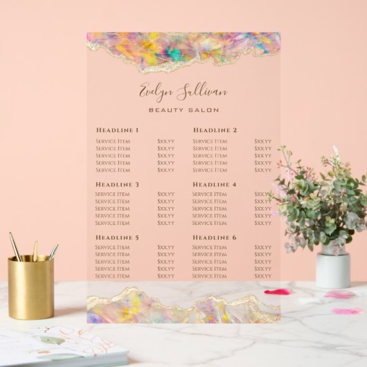 Opal Design prijslijst Acryl Bord (Huwelijk)