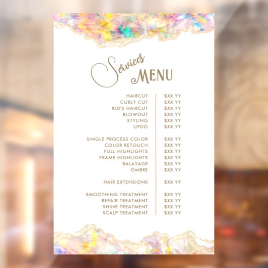 Opal Design Services Menu Raamsticker (Vel 2)