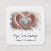 *~* Opal Dubbel Hart QR Engel Vleugels AP78 WIT Vierkante Visitekaartje (Voorkant)
