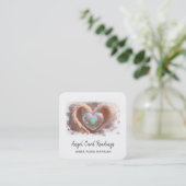 *~* Opal Dubbel Hart QR Engel Vleugels AP78 WIT Vierkante Visitekaartje (Staand voorkant)