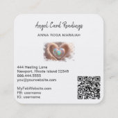 *~* Opal Dubbel Hart QR Engel Vleugels AP78 WIT Vierkante Visitekaartje (Achterkant)