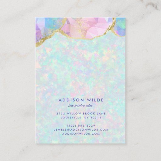 Opal edelsteen pastel halsketting oorbel displayka visitekaartje (Achterkant)